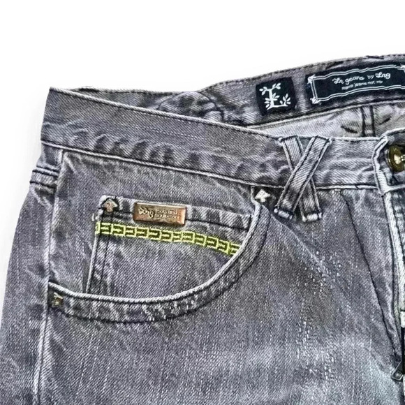 LRG Make Jeans Not War Y2K vintage embroidered jeans wide legs W32 grey - Picture 10 of 11